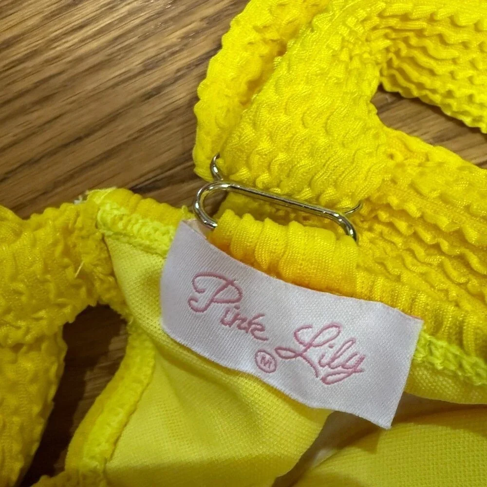 Pink Lily‎ SUMMER OASIS YELLOW UNDERWIRE SPLIT V BIKINI TOP Medium